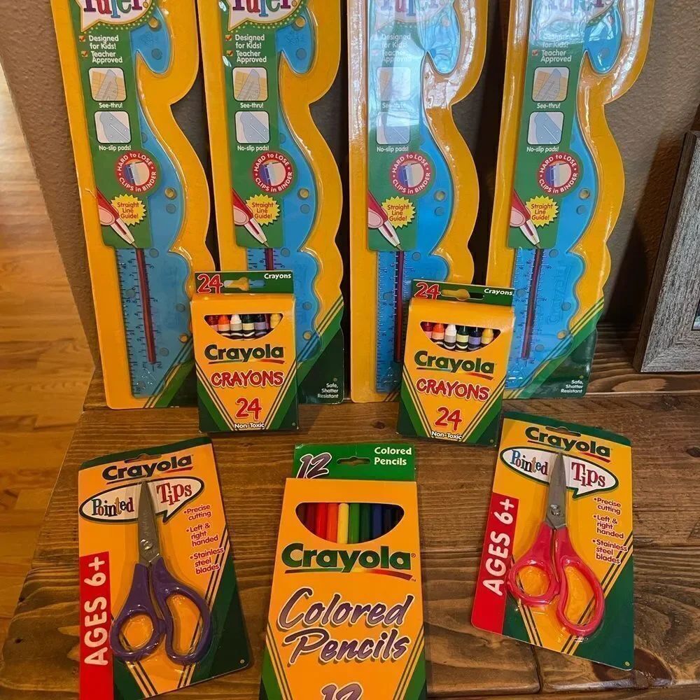 Crayola 1998 Vintage Wavy Rulers Colored Pencils Scissors and Crayons 24 Count
